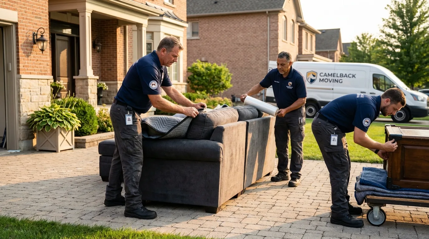 Large estate moving crew wrapping furniture in Englewood Cliffs, NJ